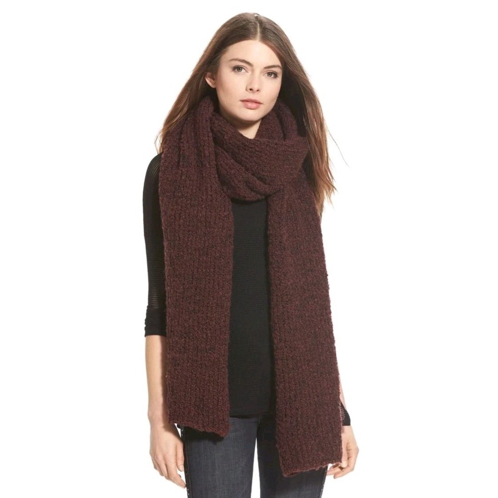 Free People Wool Blend Scramble Scarf Deep Plum Combo Approx 16x96 NEW